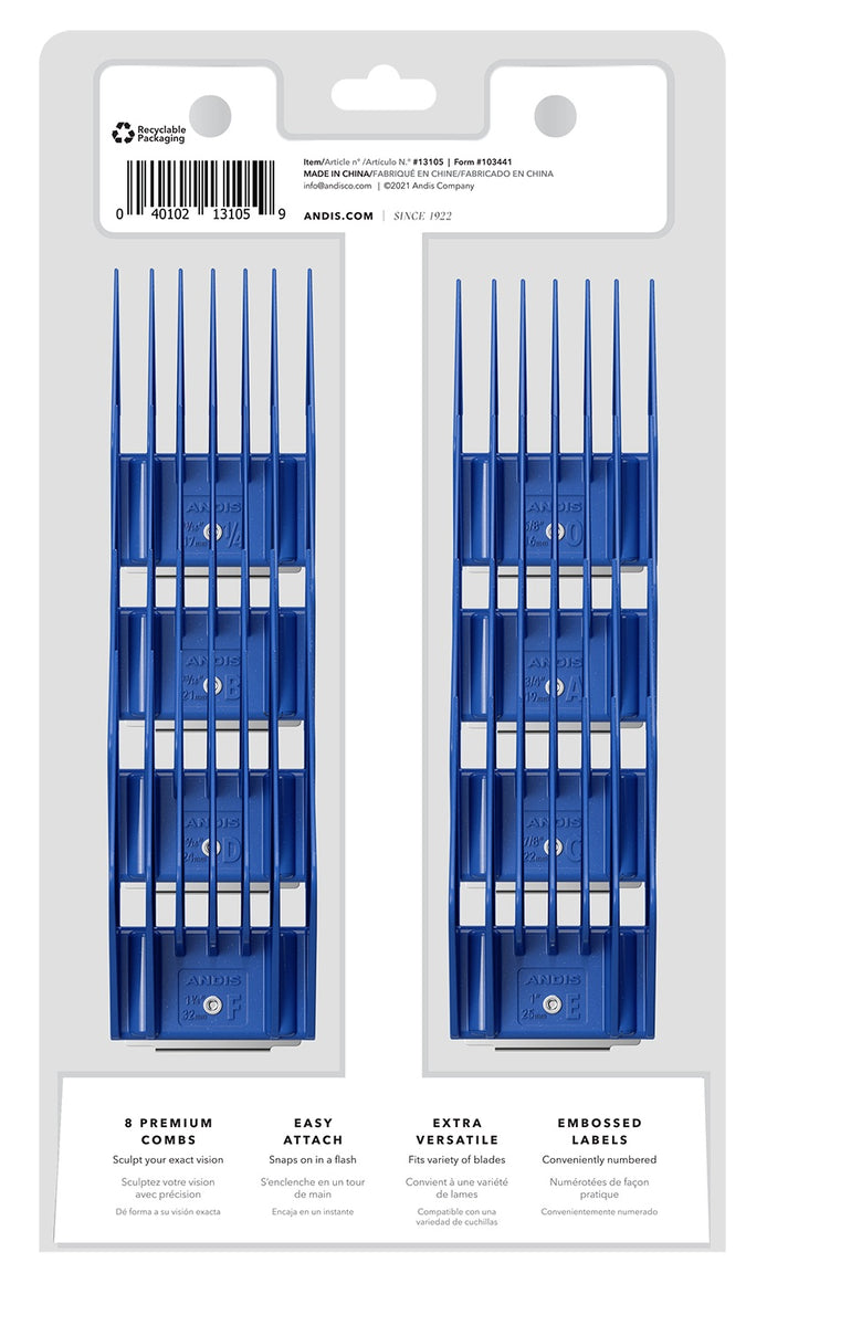 Andis 8pc Large Set, Blue Sizes: 5 / 8", 11/16", 3/4", 13/16", 7/8", 15/16", 1", 1-1/4" - VBL