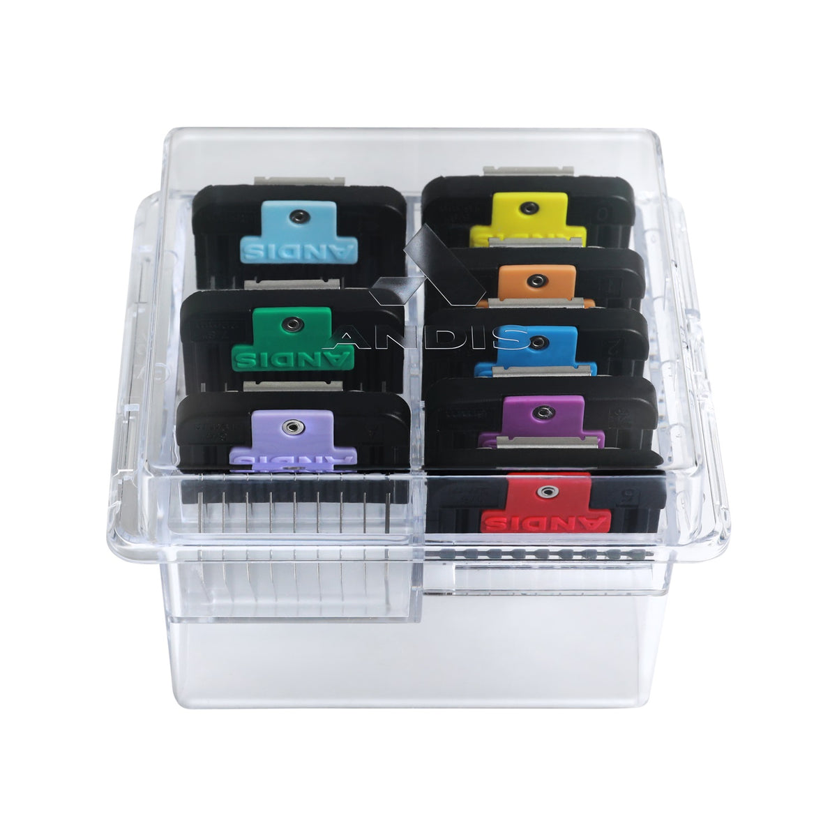 Andis 8pc Spring-Loaded Color-Coated Stainless-Steel Set Sizes: 1/8", 1/4", 3/8", 1/2", 5/8", 3/4", 7/8", 1" -  VBL