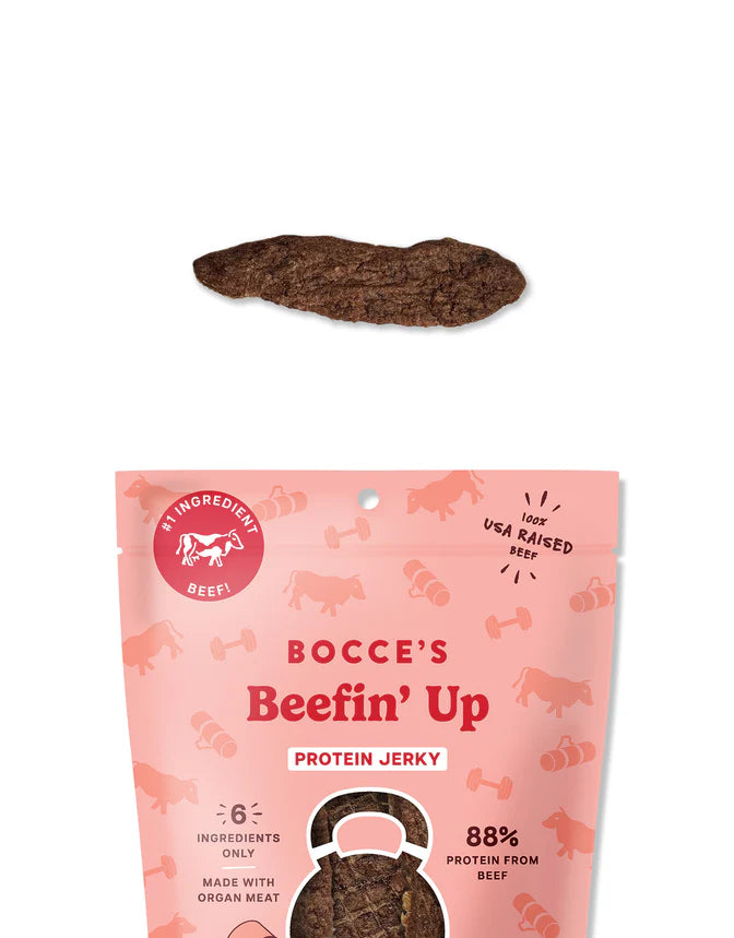 Bocce's Bakery Beefin' Up Jerky Protein Cuts Dog Treats 5oz