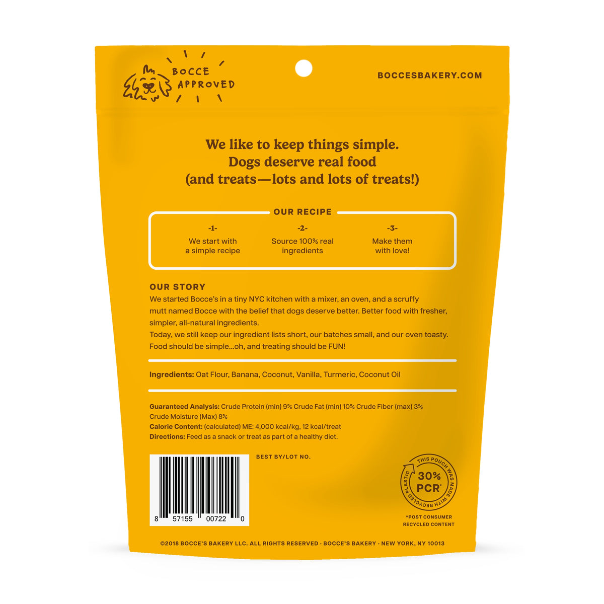 Bocce's Bakery Turmeric Latte Biscuit Dog Treats 5oz