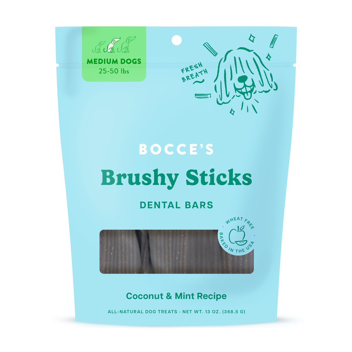 Bocce's Bakery Dailies Brushy Sticks Medium Dog Dental Treats 13oz