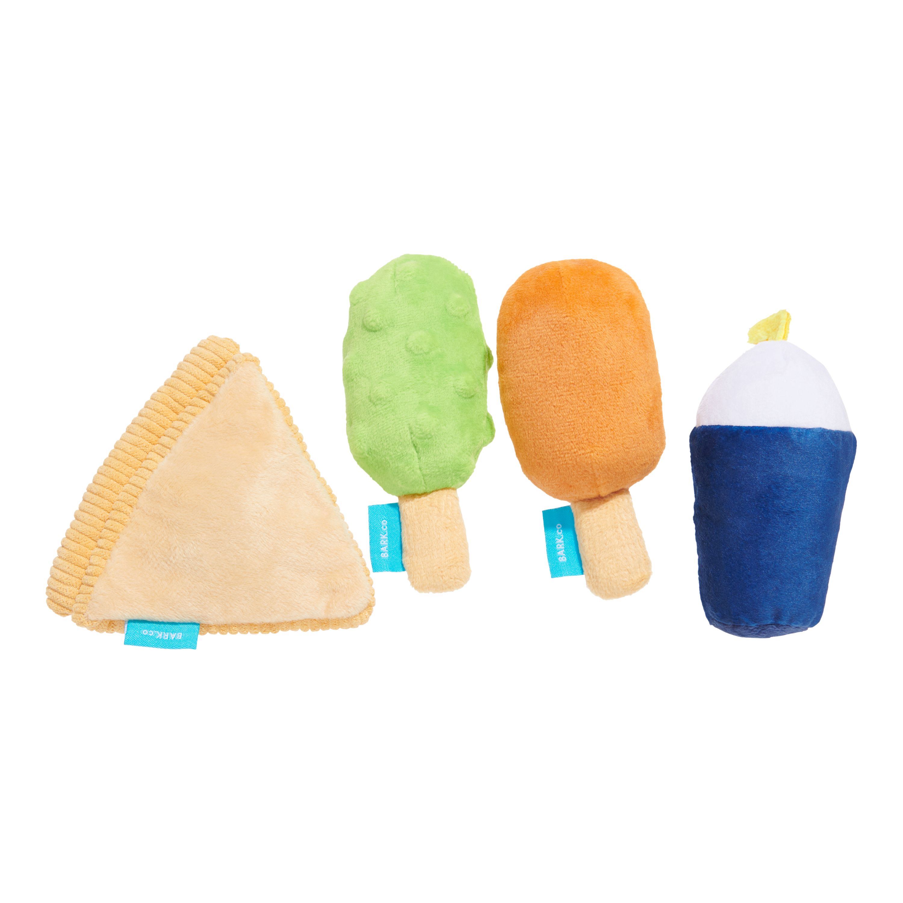 BARK Thrill Squeaker Snacks Plush Dog Toy 4pc