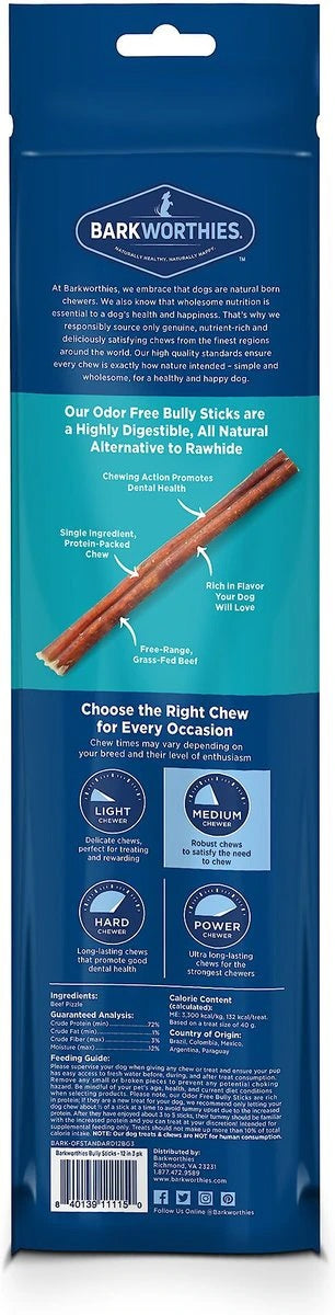 Barkworthies Bully Stick - Odor Free - 12'' (3-Pack SURP)