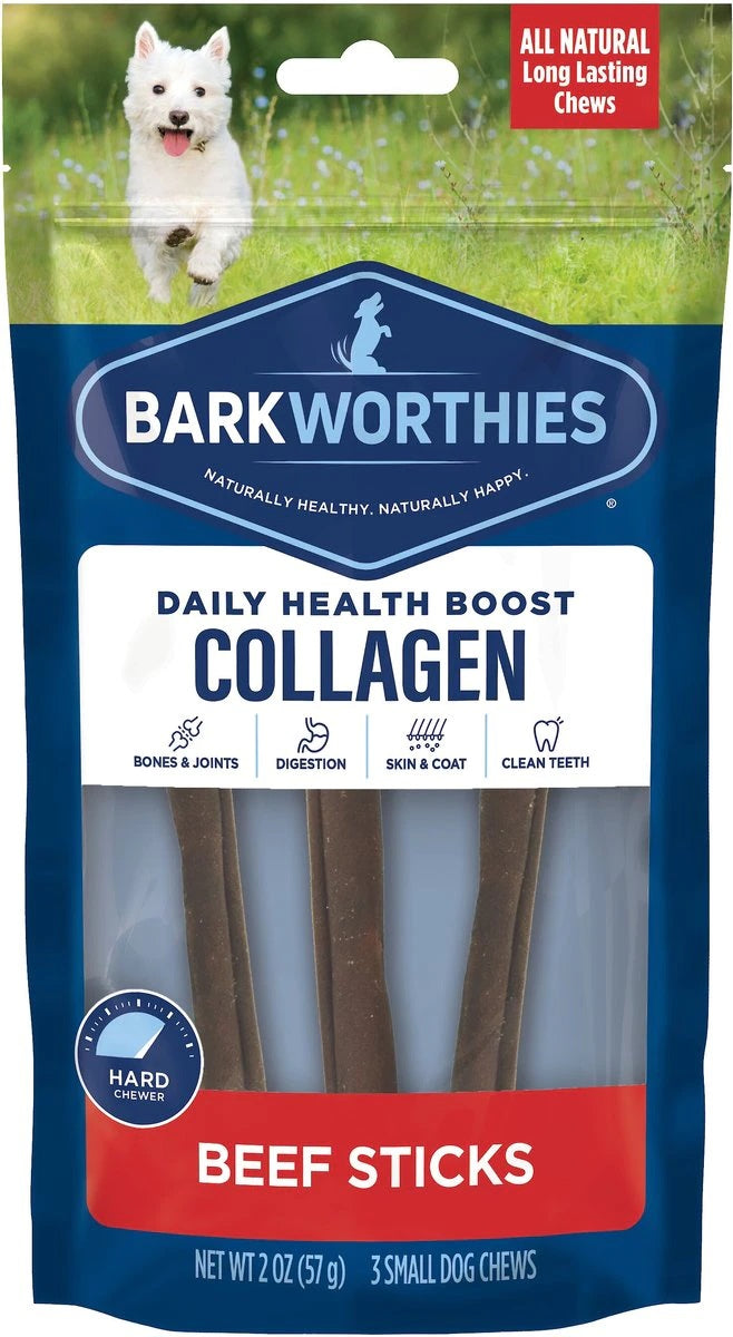 Barkworthies Collagen Beef Sticks Plain 6" 3pk