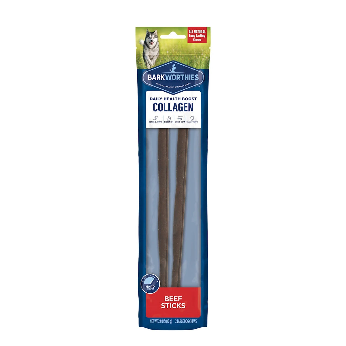 Barkworthies Collagen Beef Sticks Plain 12" 2pk