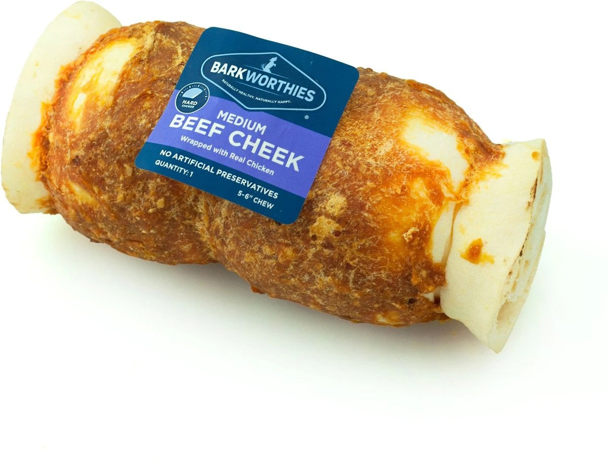 Barkworthies Collagen Beef Cheek Chicken Wrapped Medium Bulk (Case of 18)