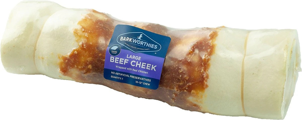 Barkworthies Collagen Beef Cheek Chicken Wrapped Large Bulk (Case of 6)