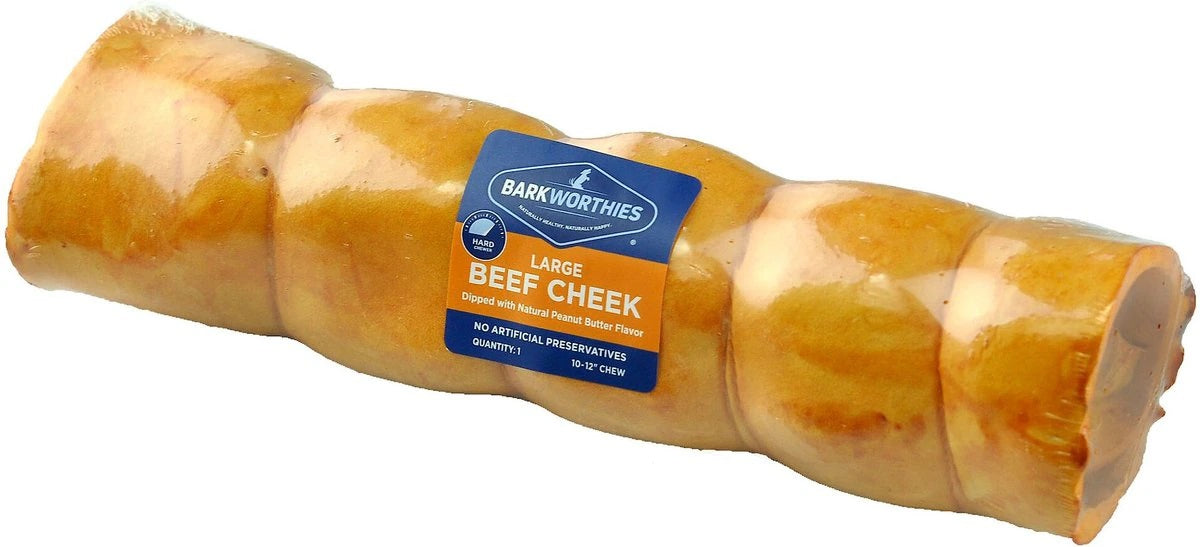 Barkworthies Collagen Beef Cheek Peanut Butter Dipped Large Bulk (Case of 6)