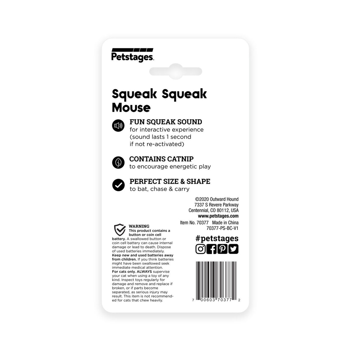 Catstages Squeak Squeak Mouse Grey Cat Toy