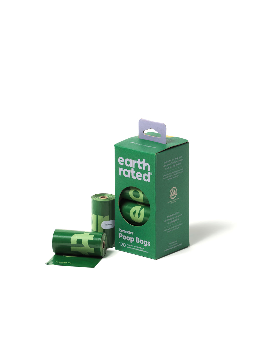 Earth Rated Lavender Poop Bags 120ct on 8 Refill Rolls (Case of 12)