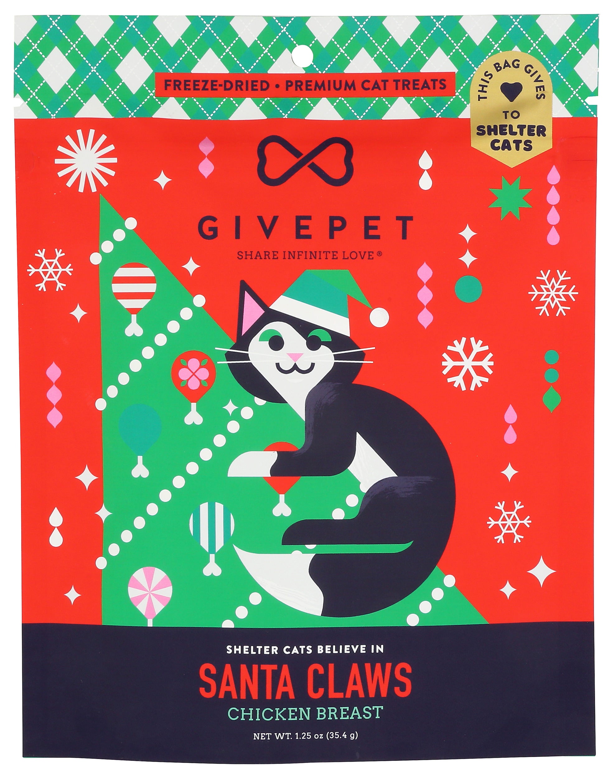 GivePet Santa Claws Freeze Dried Cat Treats 1.25oz Bag