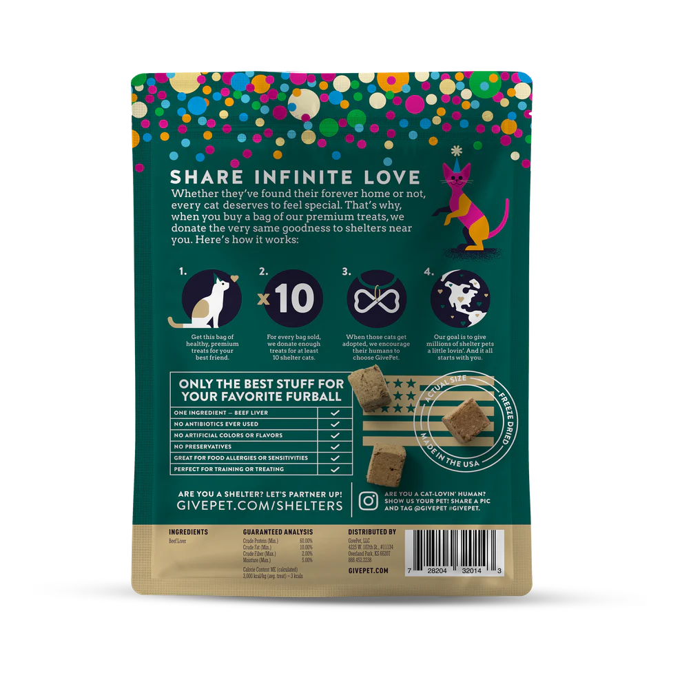 GivePet Birthday Purr-resent Freeze Dried Beef Liver Cat Treat 1.25 oz Bag