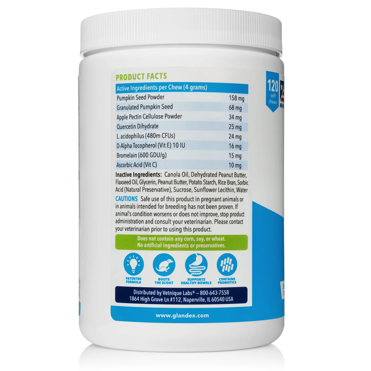 Glandex Anal Gland Support Soft Chews - Peanut Butter Flavor 120 ct.