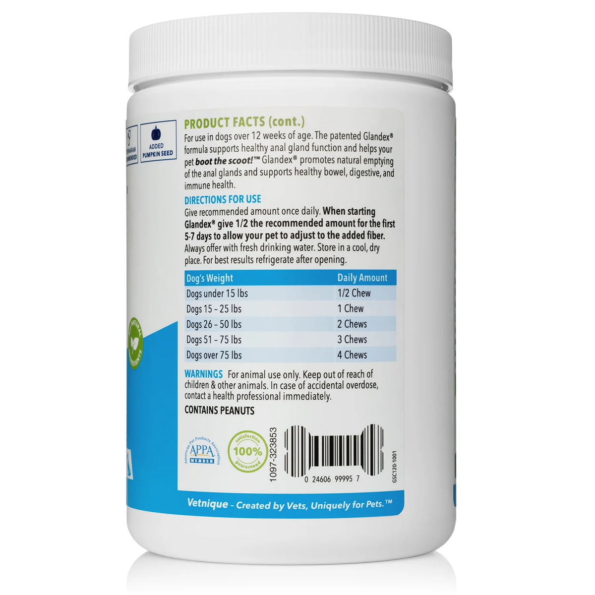 Glandex Anal Gland Support Soft Chews - Peanut Butter Flavor 120 ct.