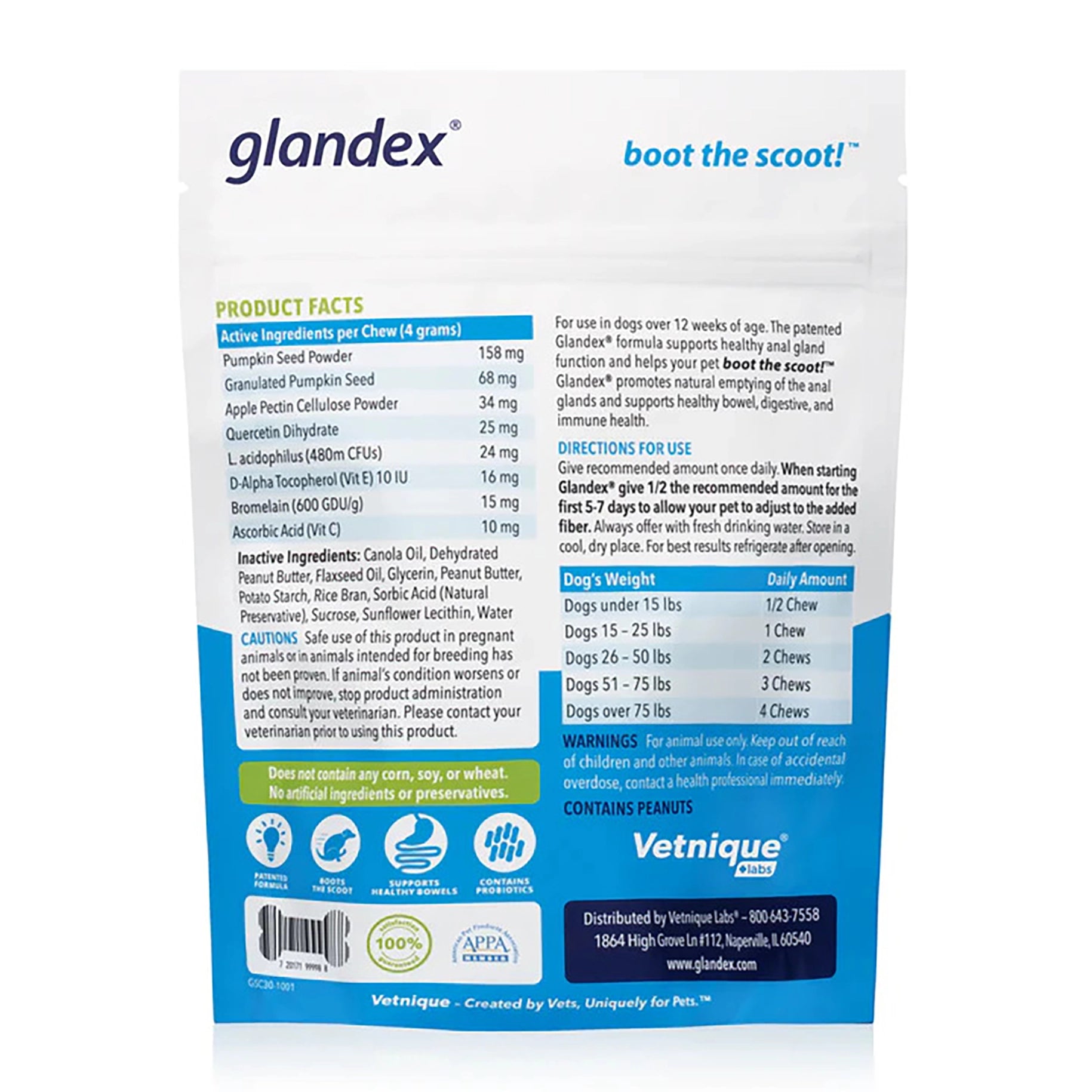 Glandex Anal Gland Support Soft Chews - Peanut Butter Flavor 30 ct.