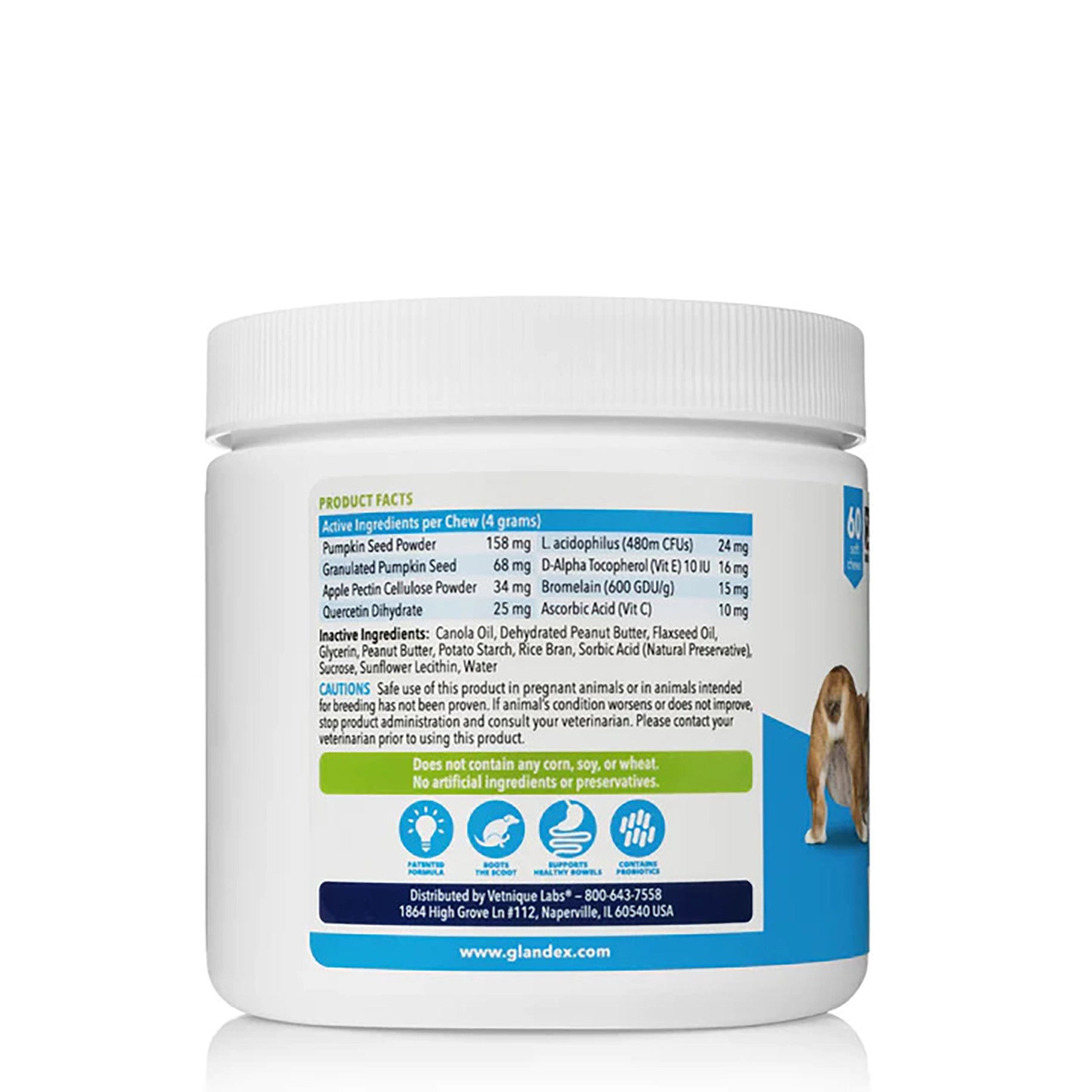 Glandex Anal Gland Support Soft Chews - Peanut Butter Flavor 60 ct.