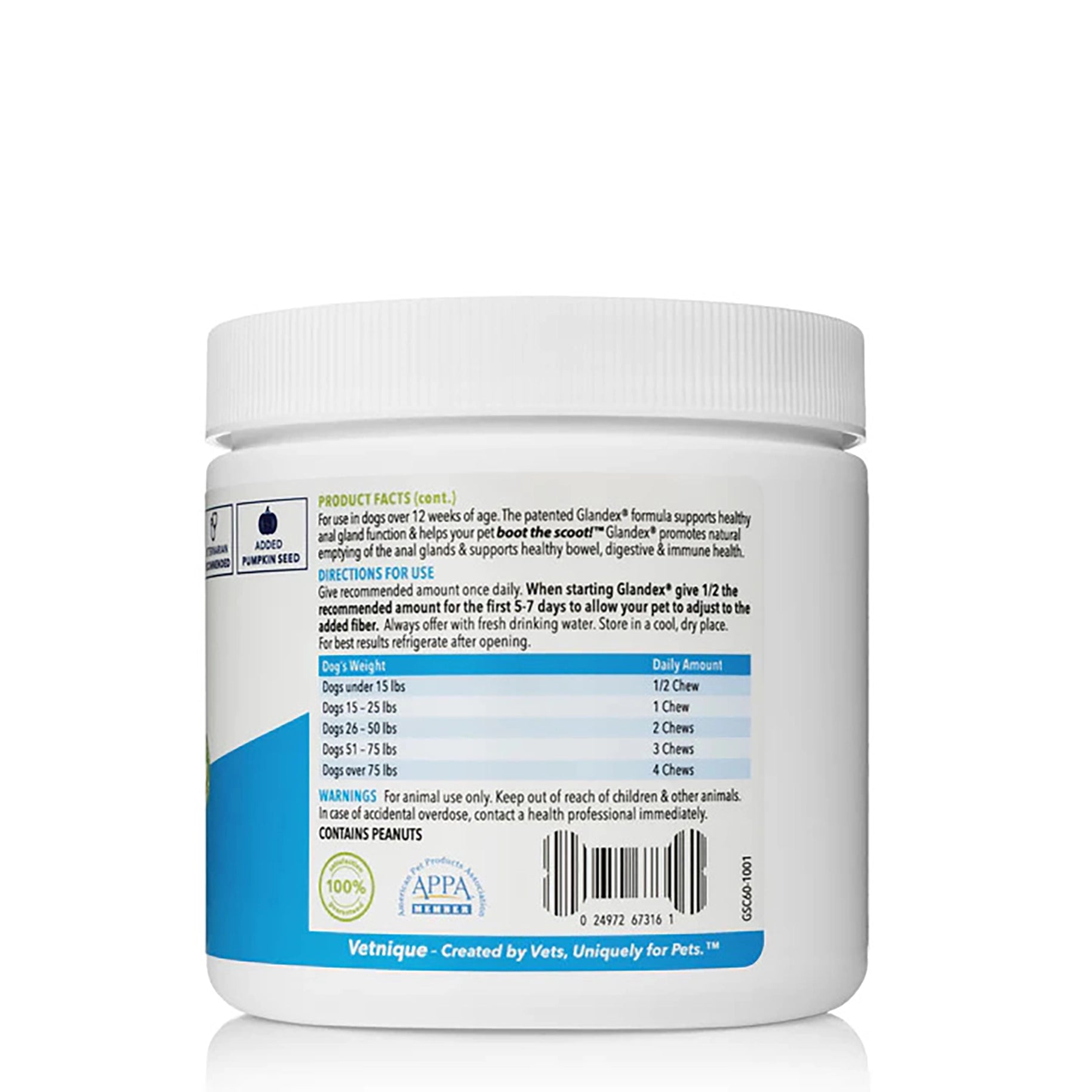 Glandex Anal Gland Support Soft Chews - Peanut Butter Flavor 60 ct.