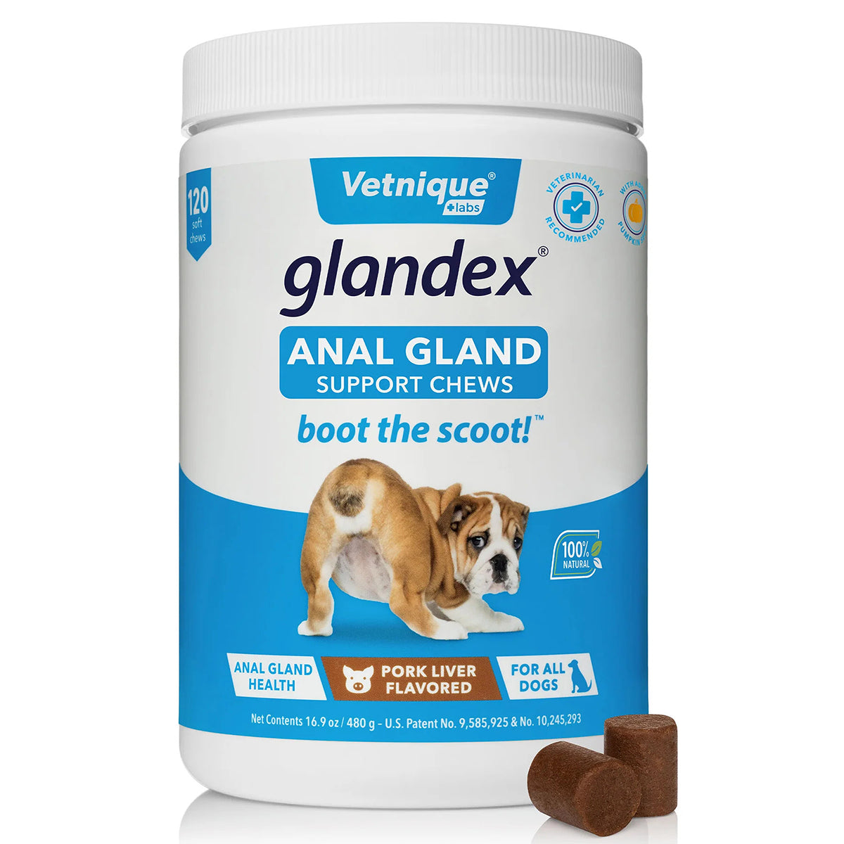 Glandex Anal Gland Support Soft Chews - Bacon and Pumpkin Flavor 120 ct.
