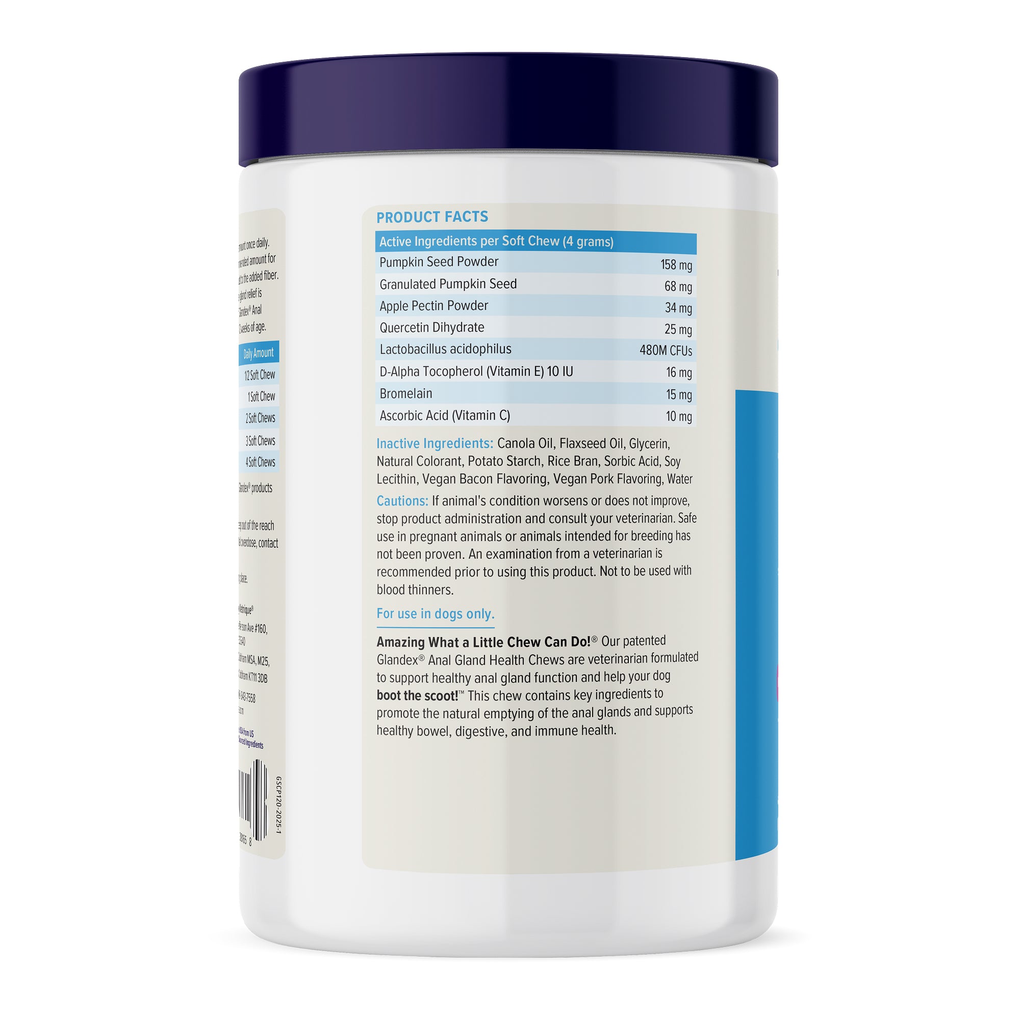 Glandex Anal Gland Support Soft Chews - Bacon and Pumpkin Flavor 120 ct.