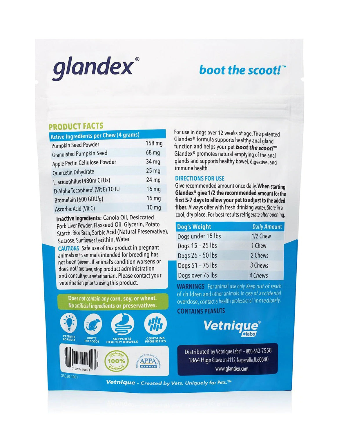Glandex Anal Gland Support Soft Chews - Bacon and Pumpkin Flavor 30 ct.