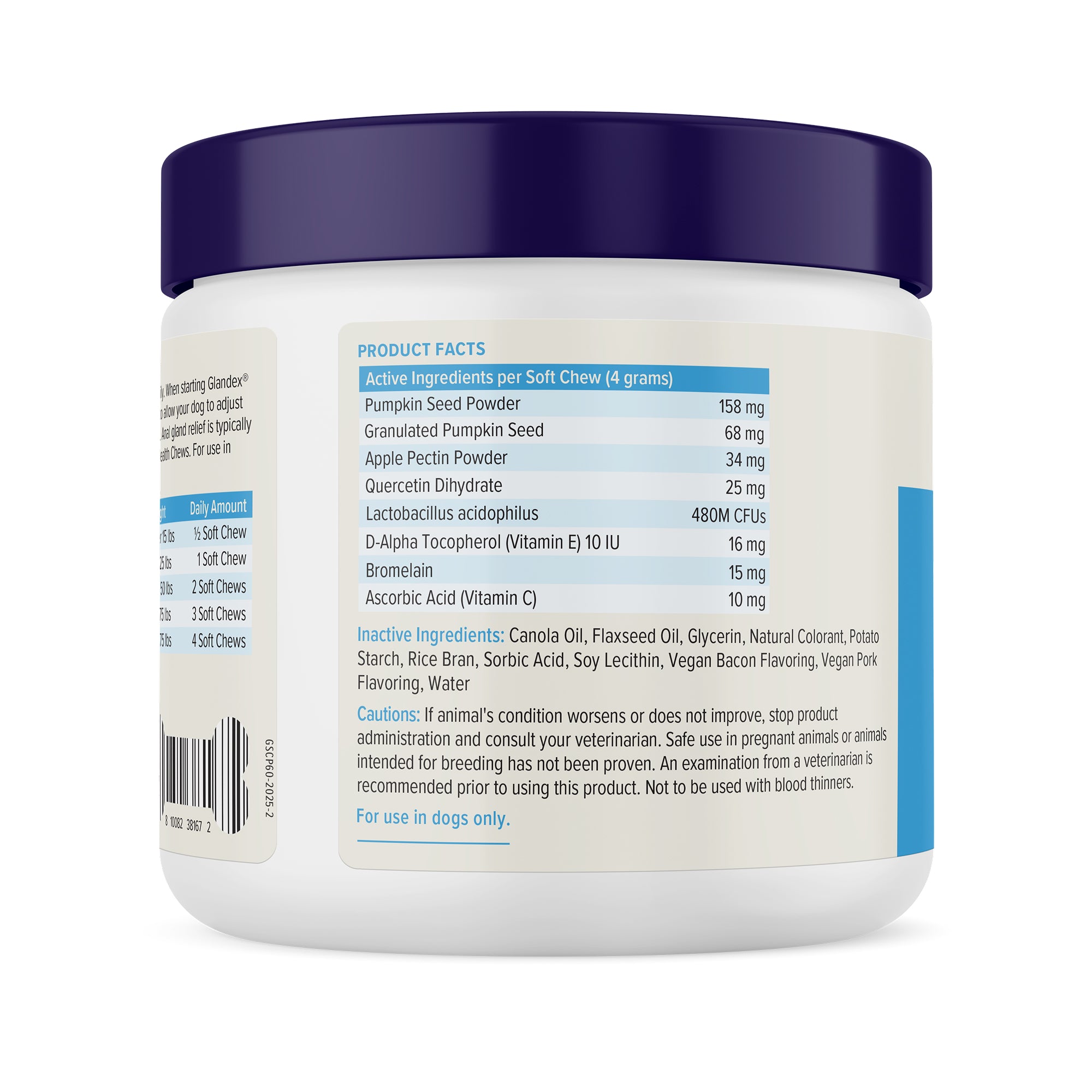 Glandex Anal Gland Support Soft Chews - Bacon and Pumpkin Flavor 60 ct.