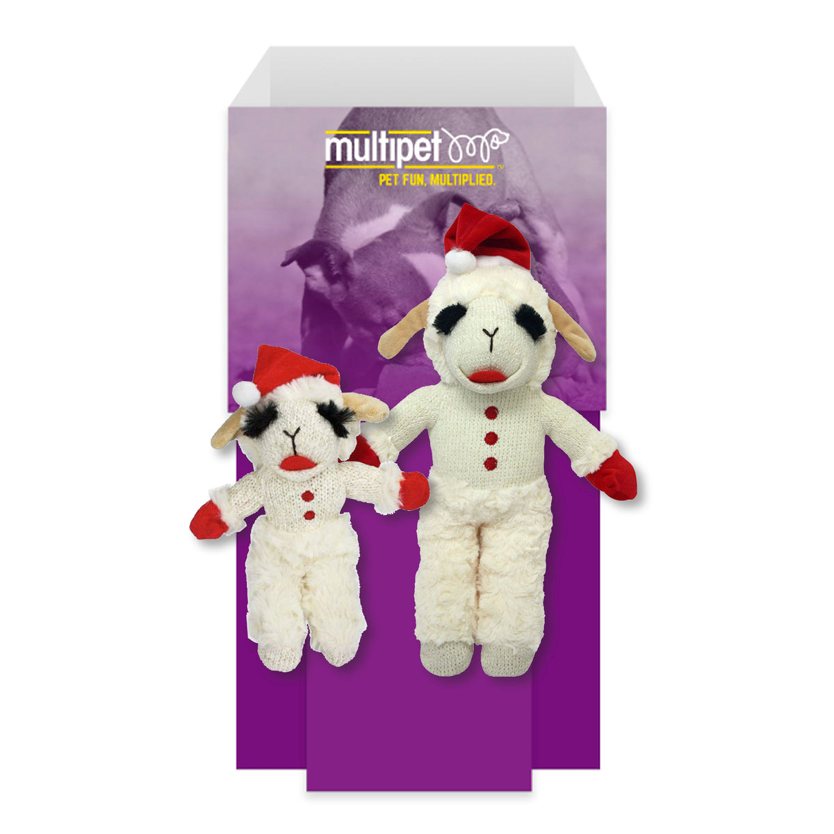 Multipet Holiday Standing Lamb Chops w/Santa Hat 48pc Dump Bin