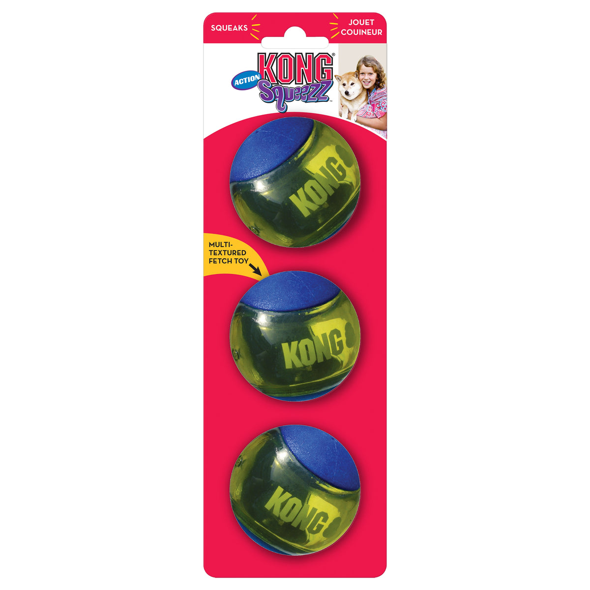 KONG® Squeezz Action Ball Dog Chew Toy Blue Medium
