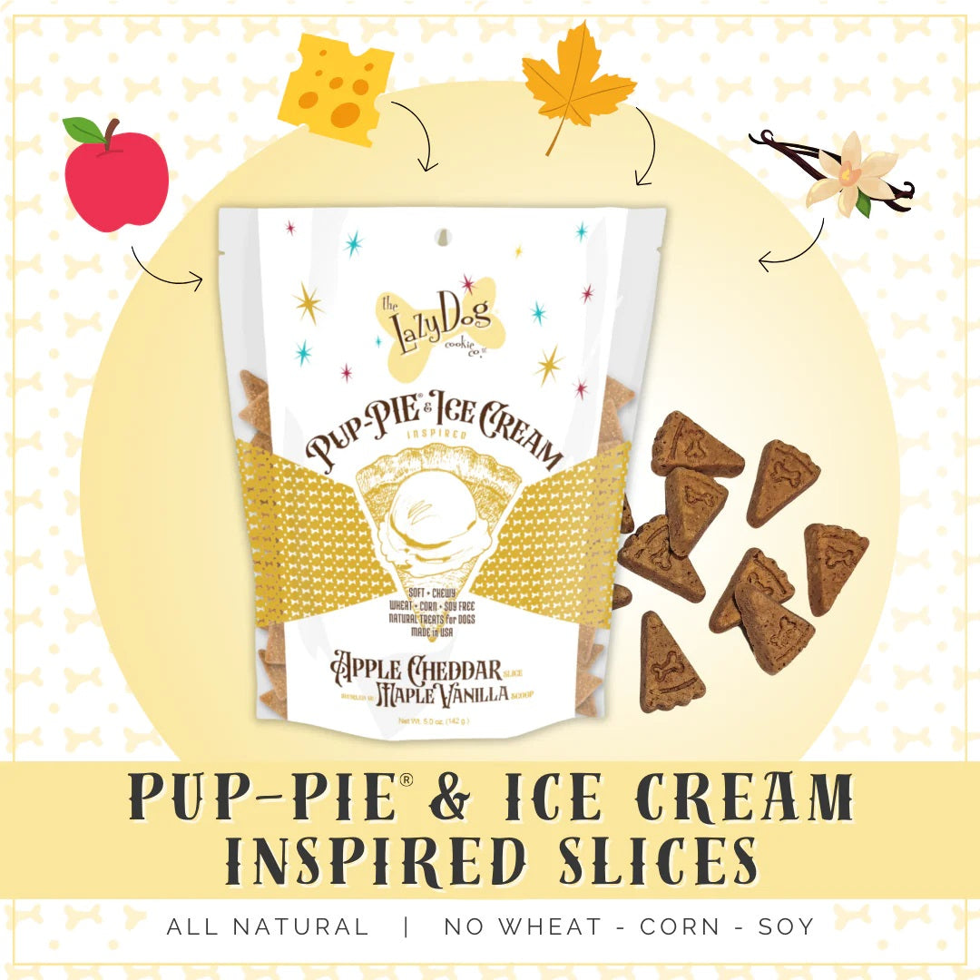 Lazy Dog Pup-PIE & Ice Cream Slices Apple Cheddar w/ Maple & Vanilla Dog Treat 5oz
