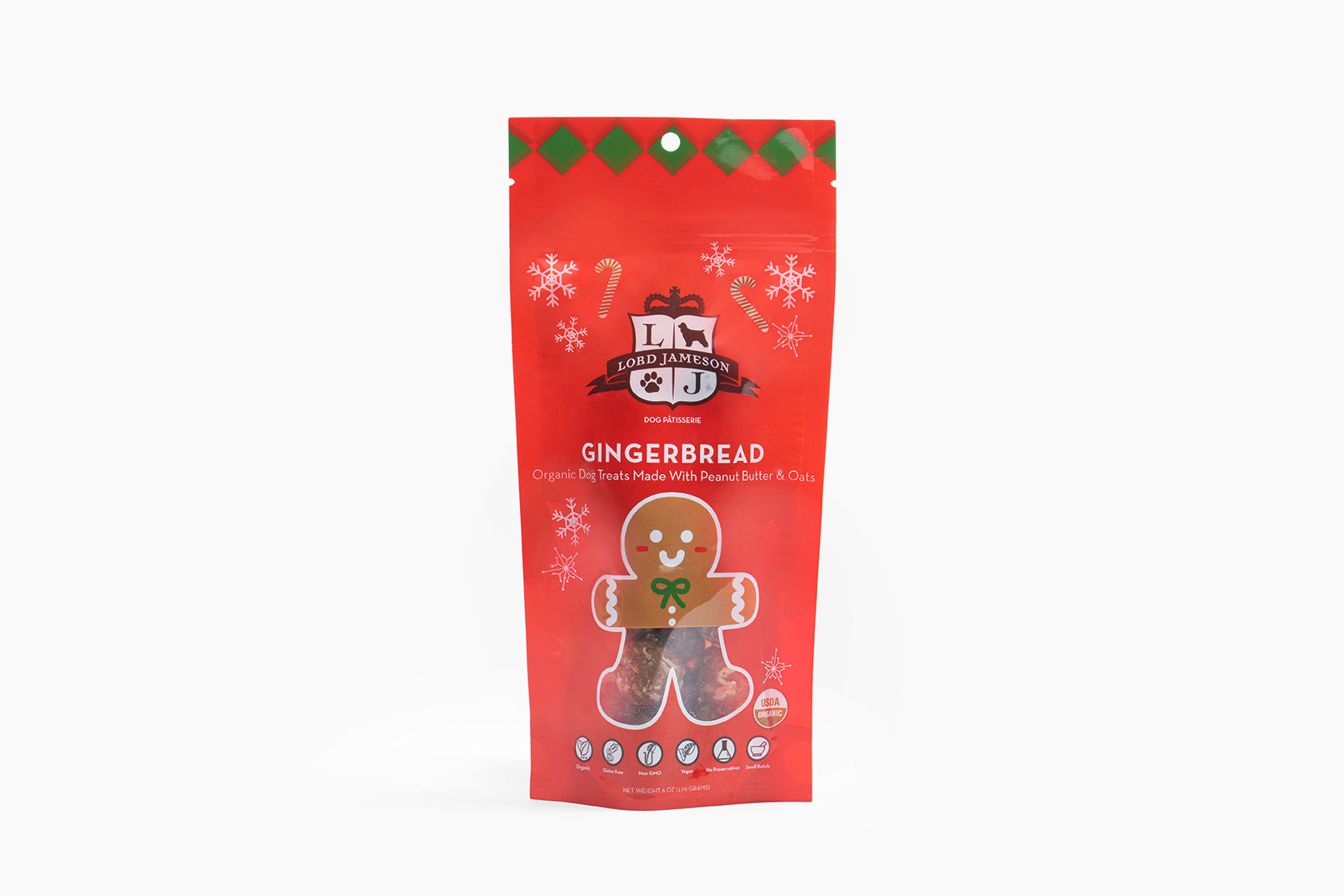 Lord Jameson Gingerbread Organic Soft & Chewy Dog Treats POP Pouch 6oz w/ Display Case 12 pc
