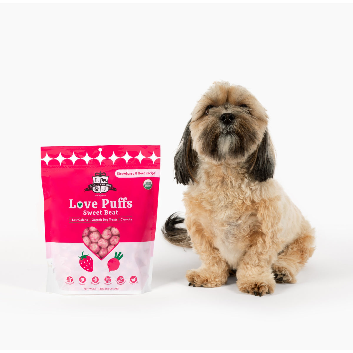 Lord Jameson Love Puffs Sweet Beat Organic Crunchy Dog Treats 4oz