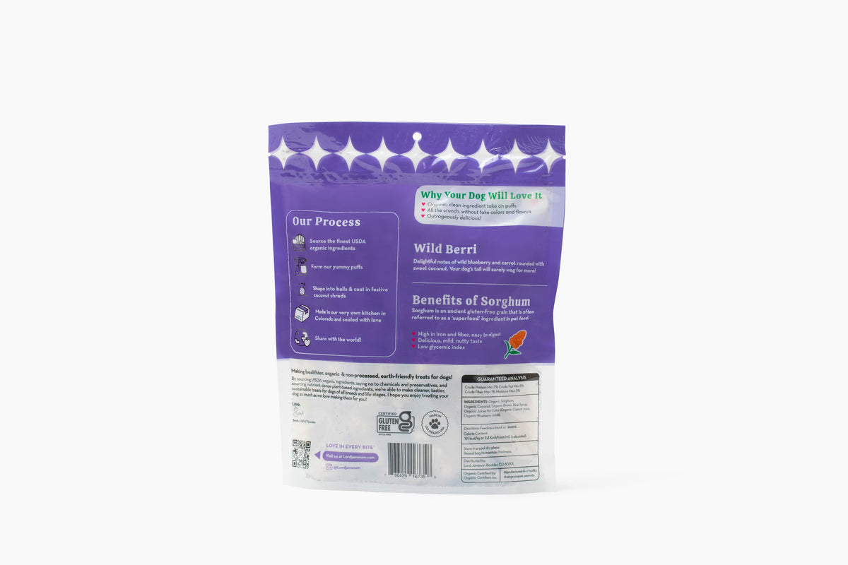 Lord Jameson Love Puffs Wild Berri Organic Crunchy Dog Treats 4oz