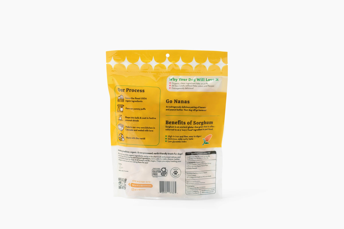 Lord Jameson Love Puffs Go Nanas Organic Crunchy Dog Treats 4oz