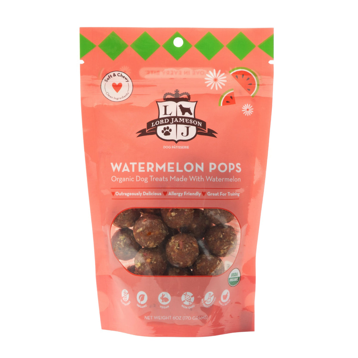 Lord Jameson Watermelon Pops Organic Soft & Chewy Dog Treats 6oz