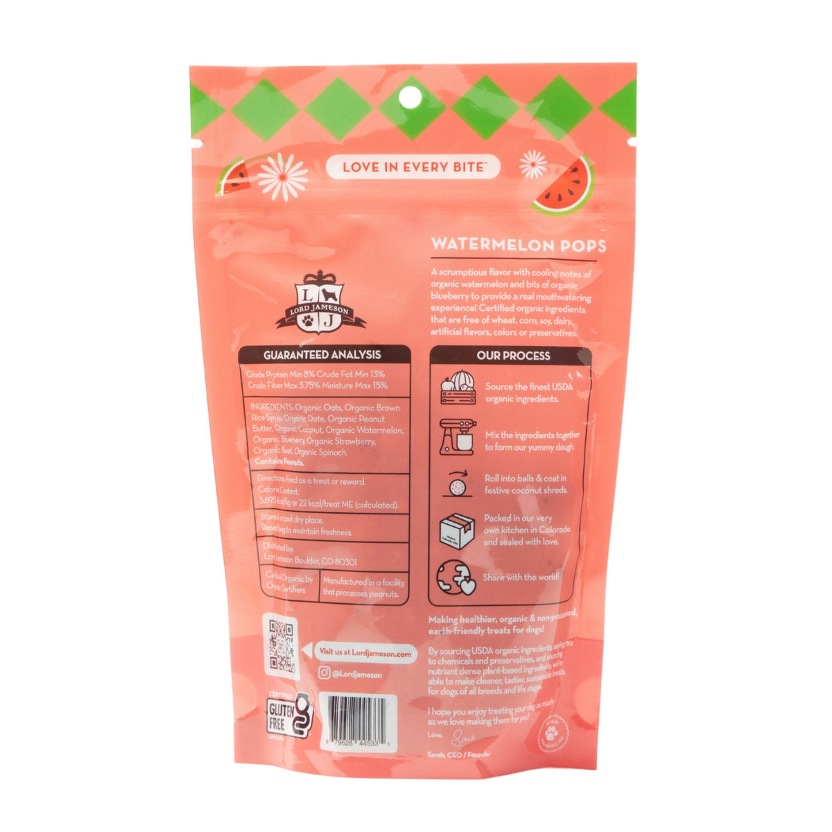 Lord Jameson Watermelon Pops Organic Soft & Chewy Dog Treats 6oz