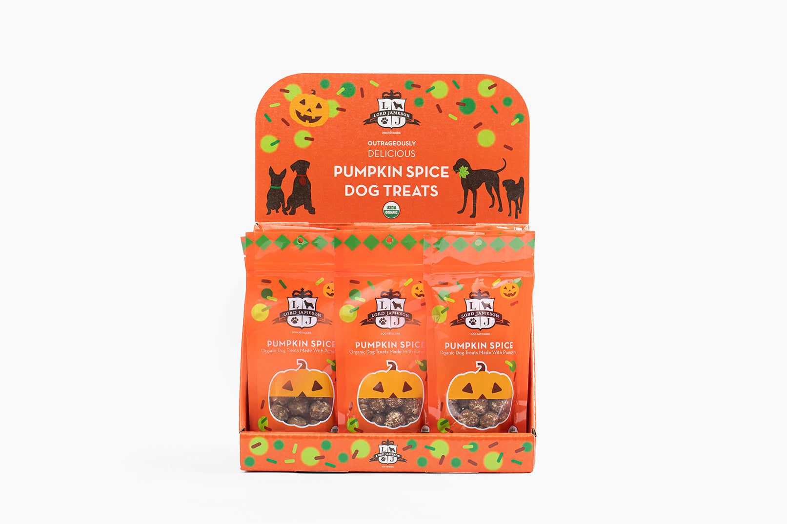 Lord Jameson Pumpkin Spice Organic Soft & Chewy Dog Treats POP Pouch 6oz W/ Display 12 pc