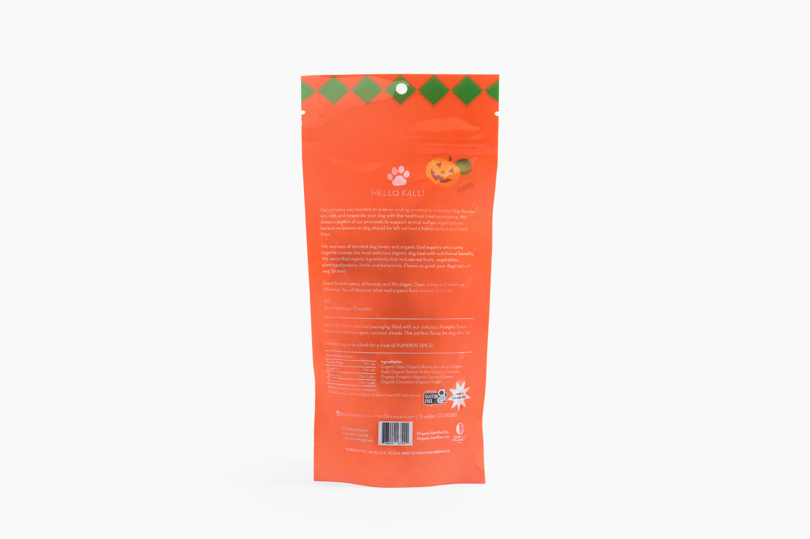 Lord Jameson Pumpkin Spice Organic Soft & Chewy Dog Treats POP Pouch 6oz W/ Display 12 pc