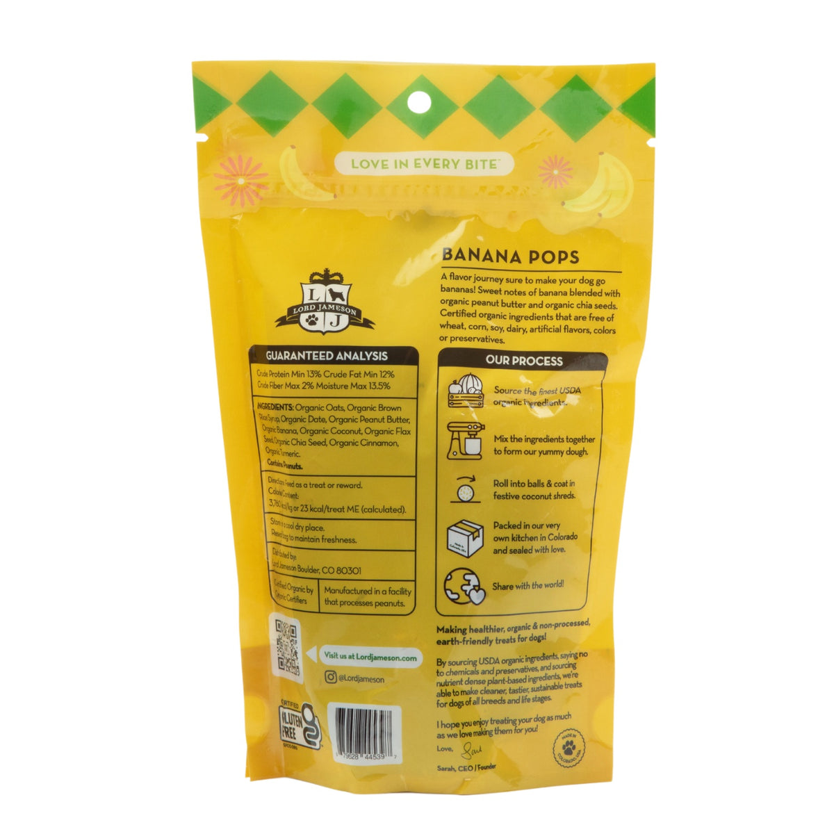 Lord Jameson Banana Pops Organic Soft & Chewy Dog Treats 6oz