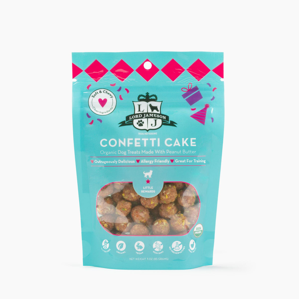 Lord Jameson Confetti Cake Organic Soft & Chewy Dog Treats Small Breed 3oz