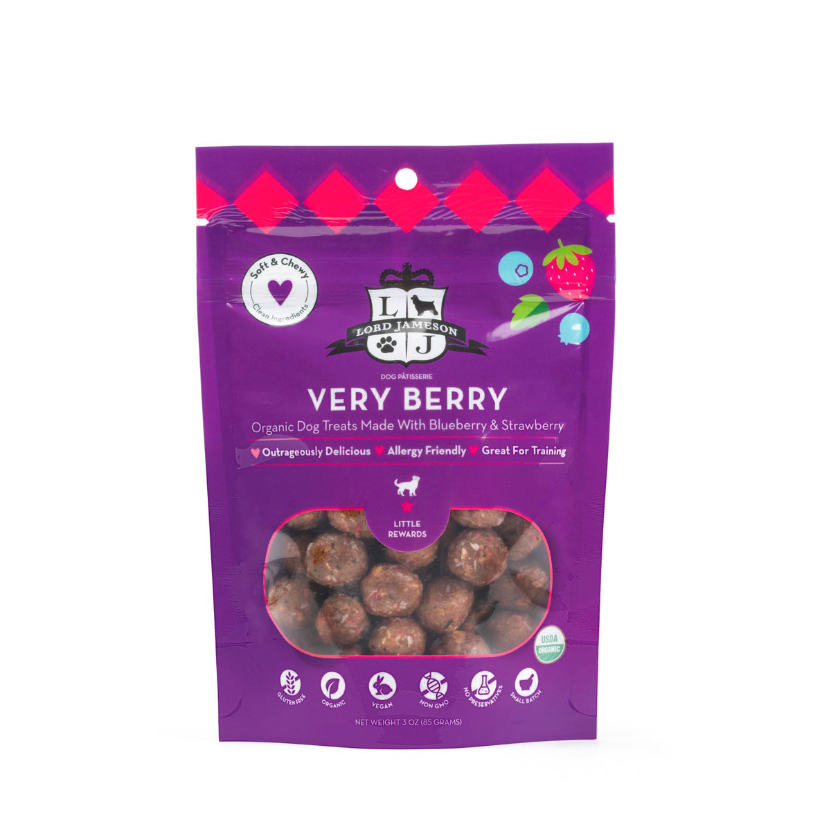 Lord Jameson Very Berry Organic Soft & Chewy Dog Treats Small Breed 3oz