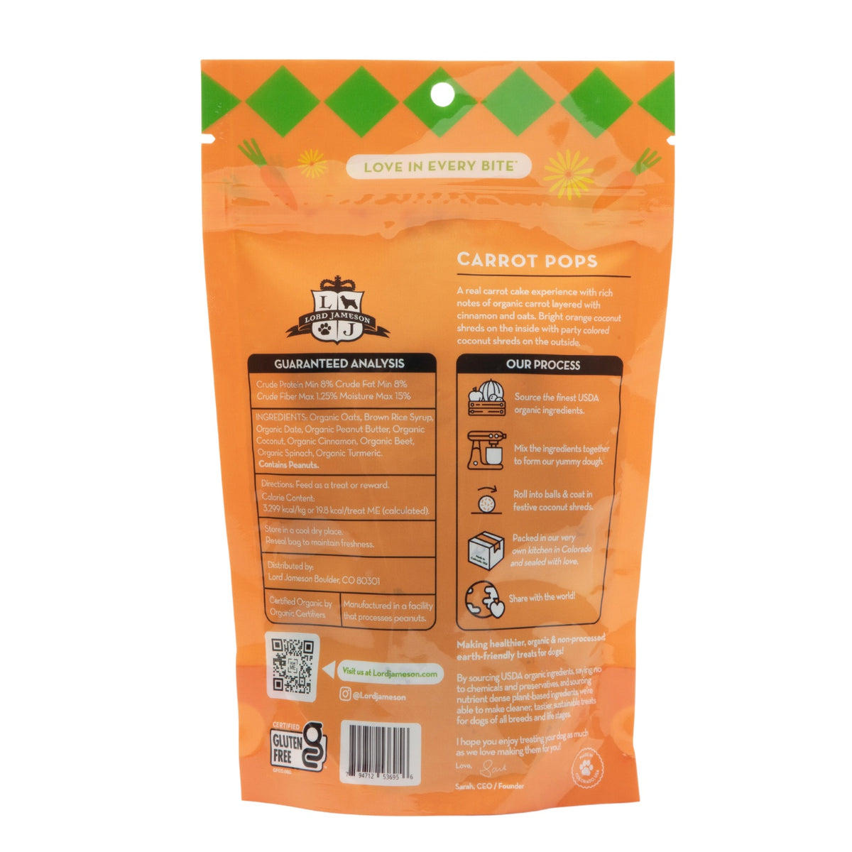Lord Jameson Carrot Pops Organic Soft & Chewy Dog Treats 6oz