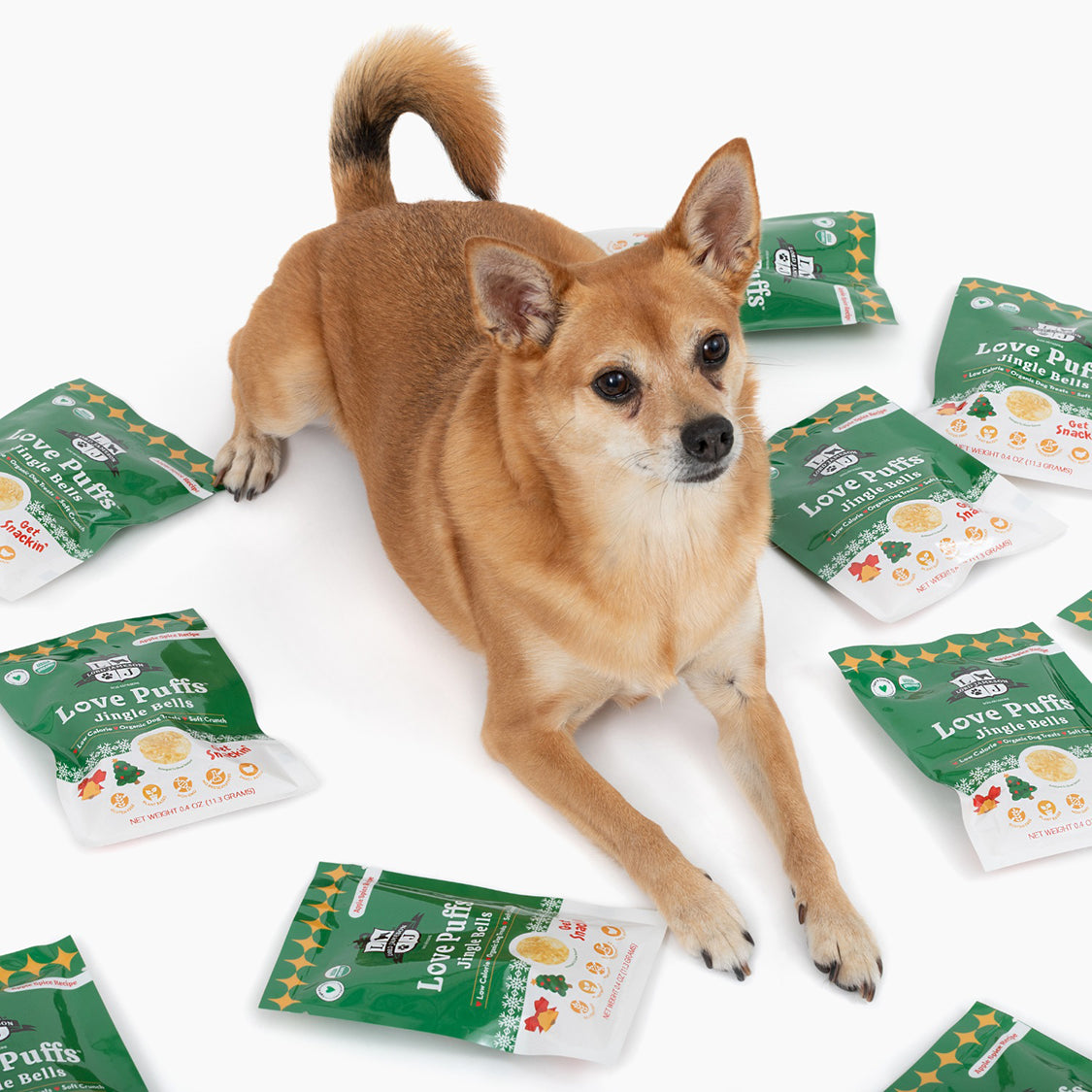 Lord Jameson Love Puffs Jingle Bells 12 ct Grab-n-Go Snack Pack W/ Display Tray .4oz