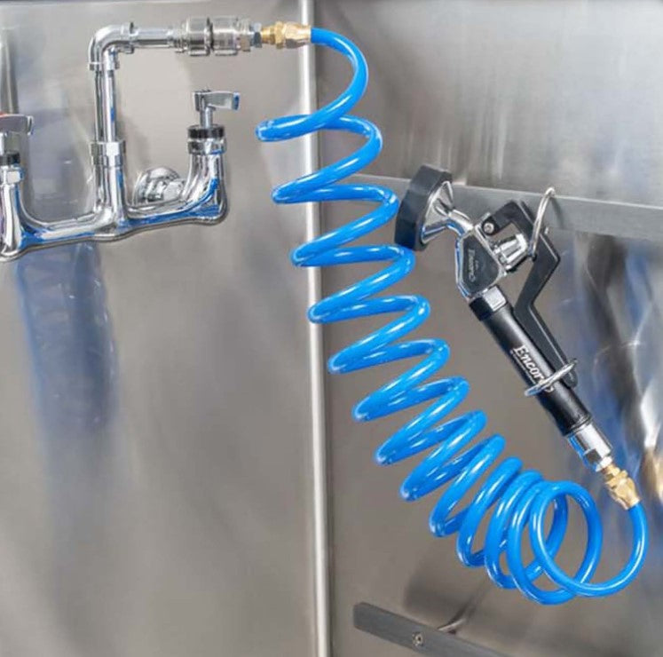 Shor-Line Wall Mount Faucet, Blue Coil Hose