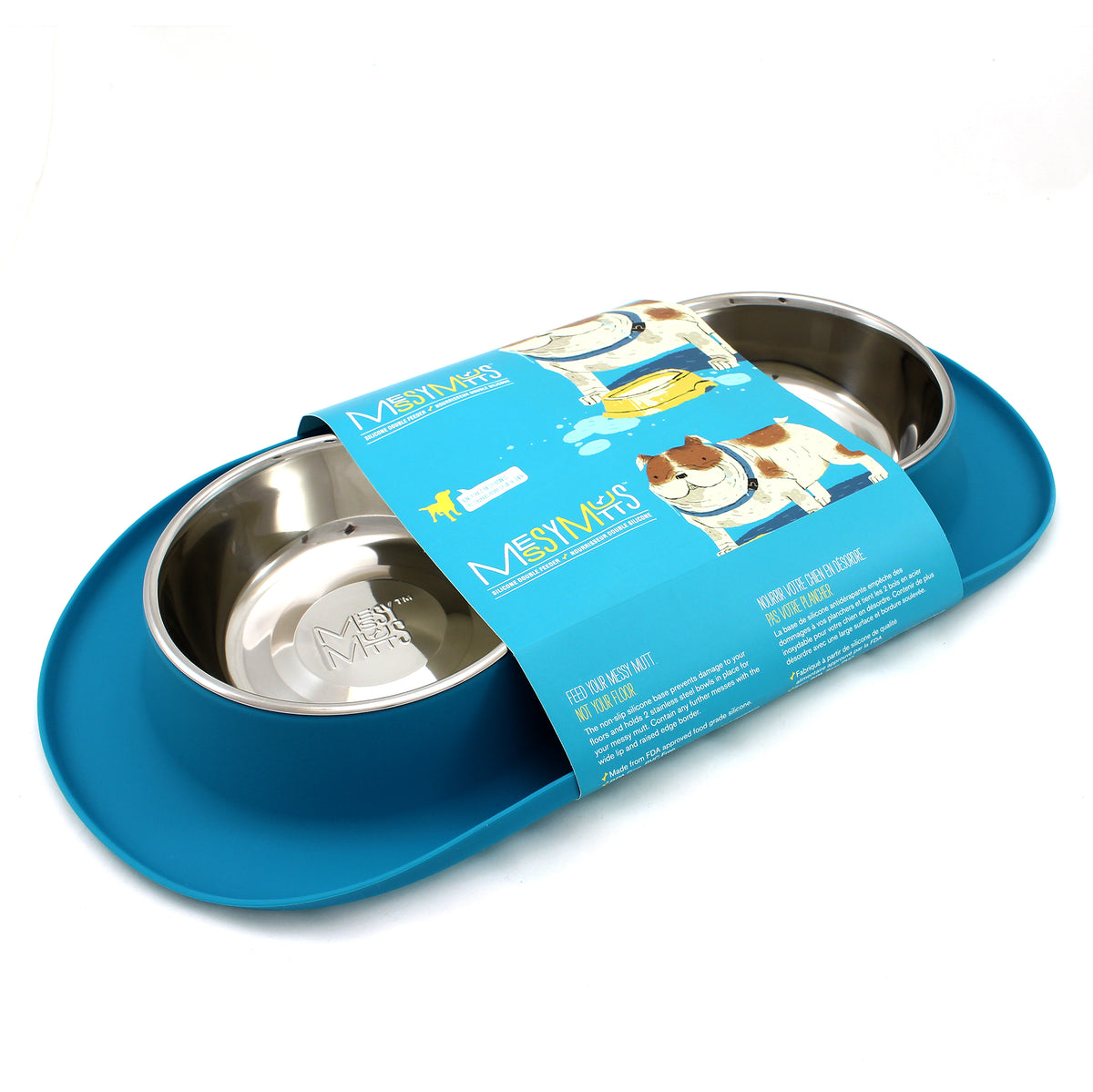 Messy Mutts Double Silicone Feeder Blue Large