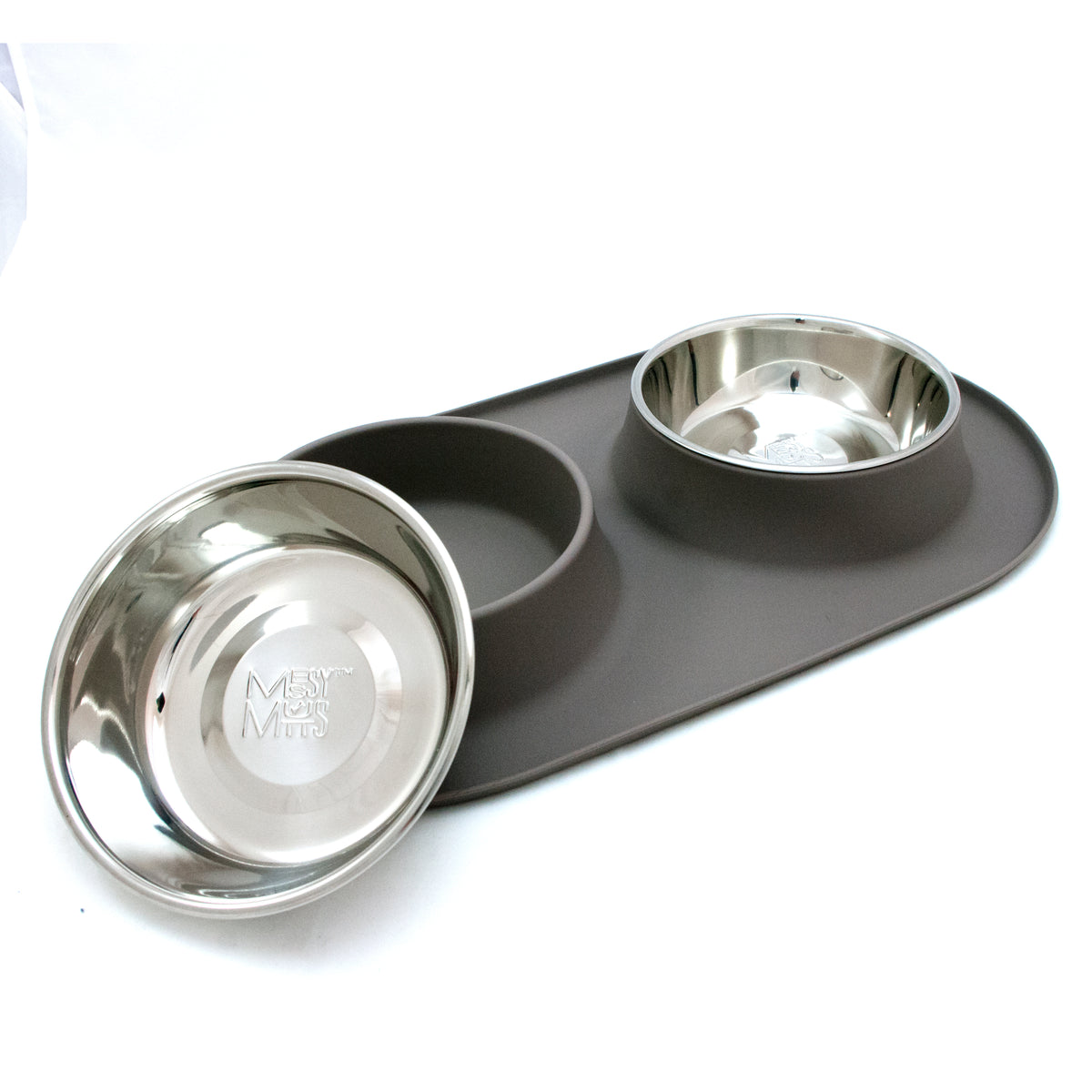 Messy Mutts Double Silicone Feeder Warm Grey Large