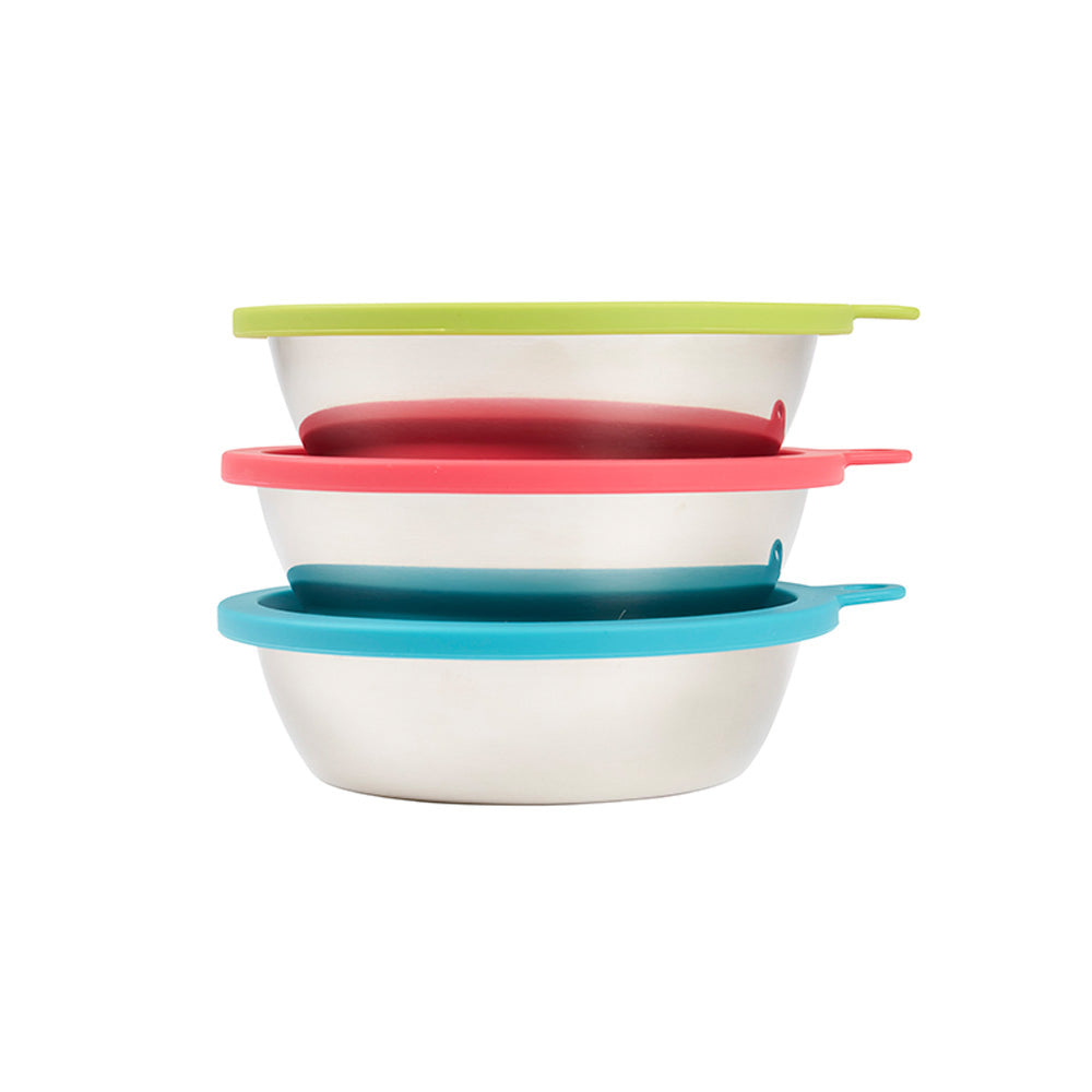 Messy Mutts Bowl w/Lid (Green, Blue, Watermelon) 3 Large Bowls & Lids (3 Cups) 6pc Box Set