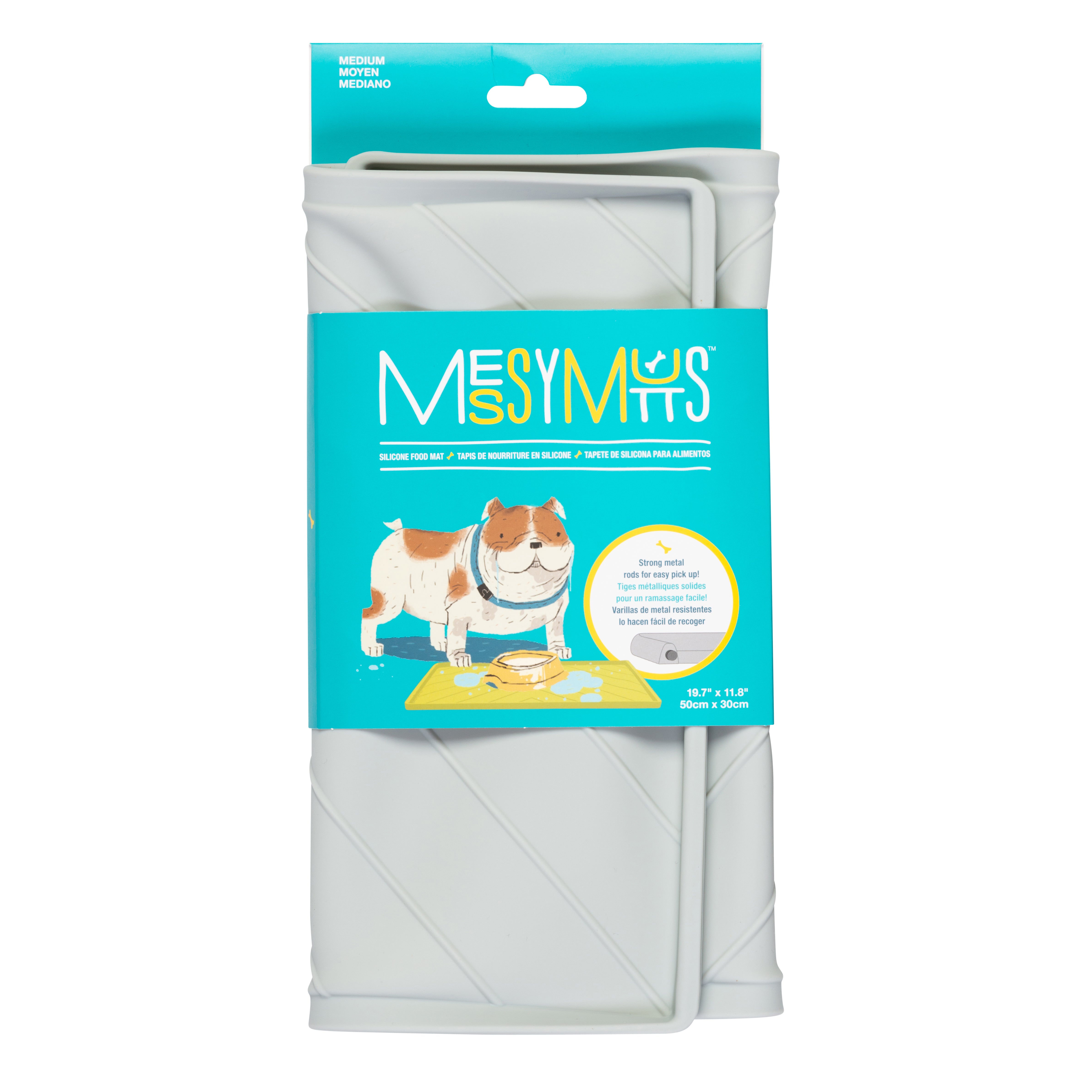 Messy Mutts Silicone Food Mat Raised Edge Light Grey Medium 20" x 12"