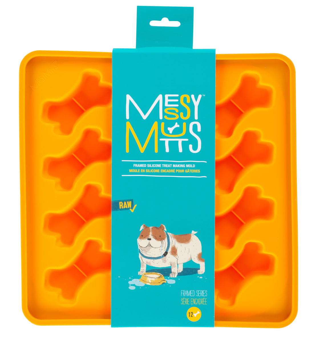 Messy Mutts Framed Silicone Dog Treat Making Mold Bone Shape Orange 10" x 10"