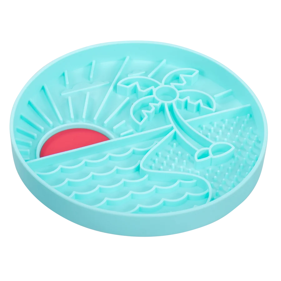 Messy Mutts Silicone Interactive Lick Bowl, Beach Pattern, Teal