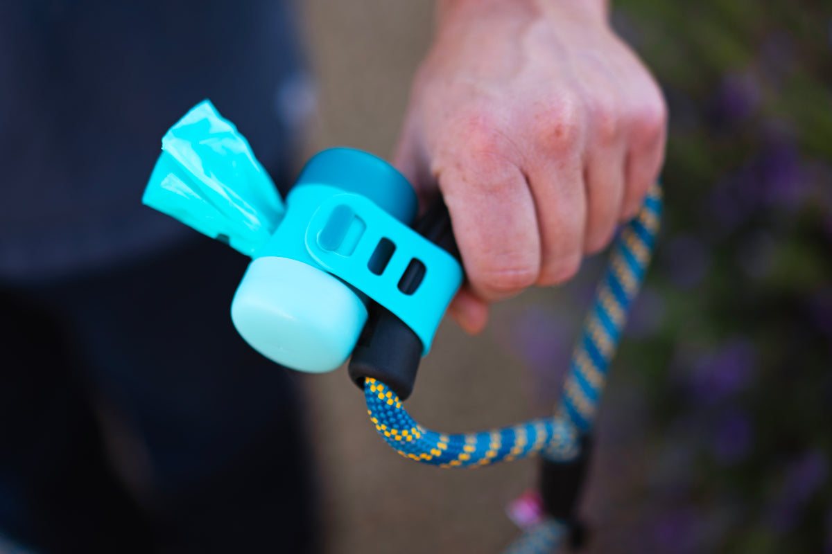 Messy Mutts Poop Bag Dispensor with Silicone Strap, 2.9" x 1.7", Assorted Blue