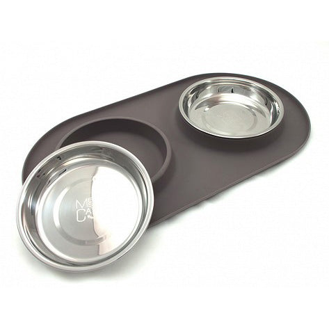 Messy Cats Double Silicone Feeder Warm Grey Medium